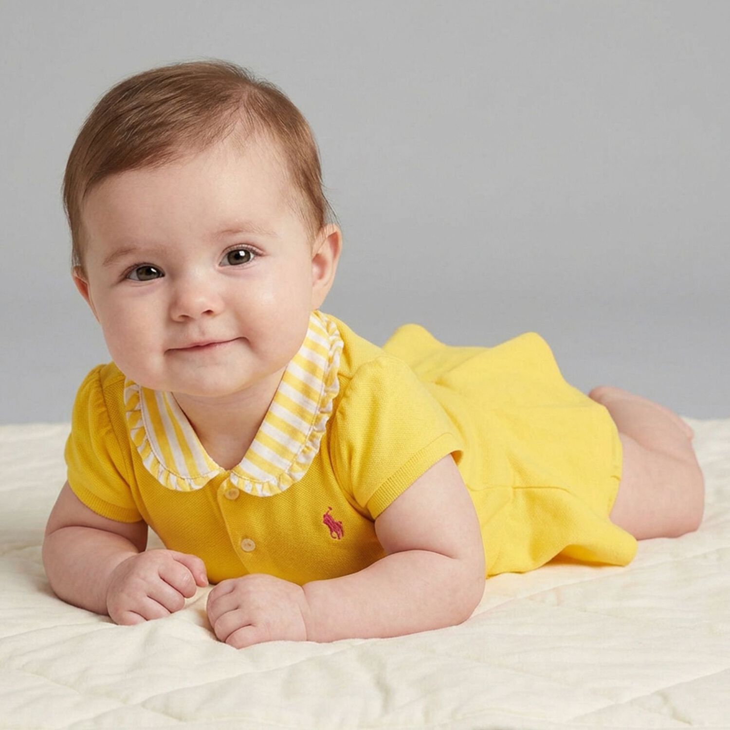 Baby Girls Yellow Logo Romper, 1, hi-res