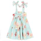 Girls Blue Floral Bow Dress, 1, hi-res