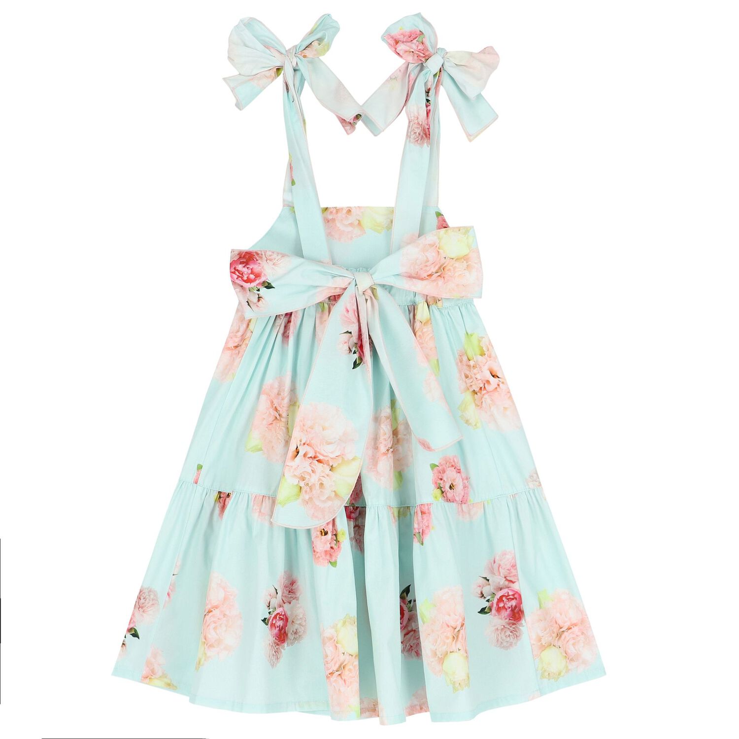 Girls Blue Floral Bow Dress, 1, hi-res image number null