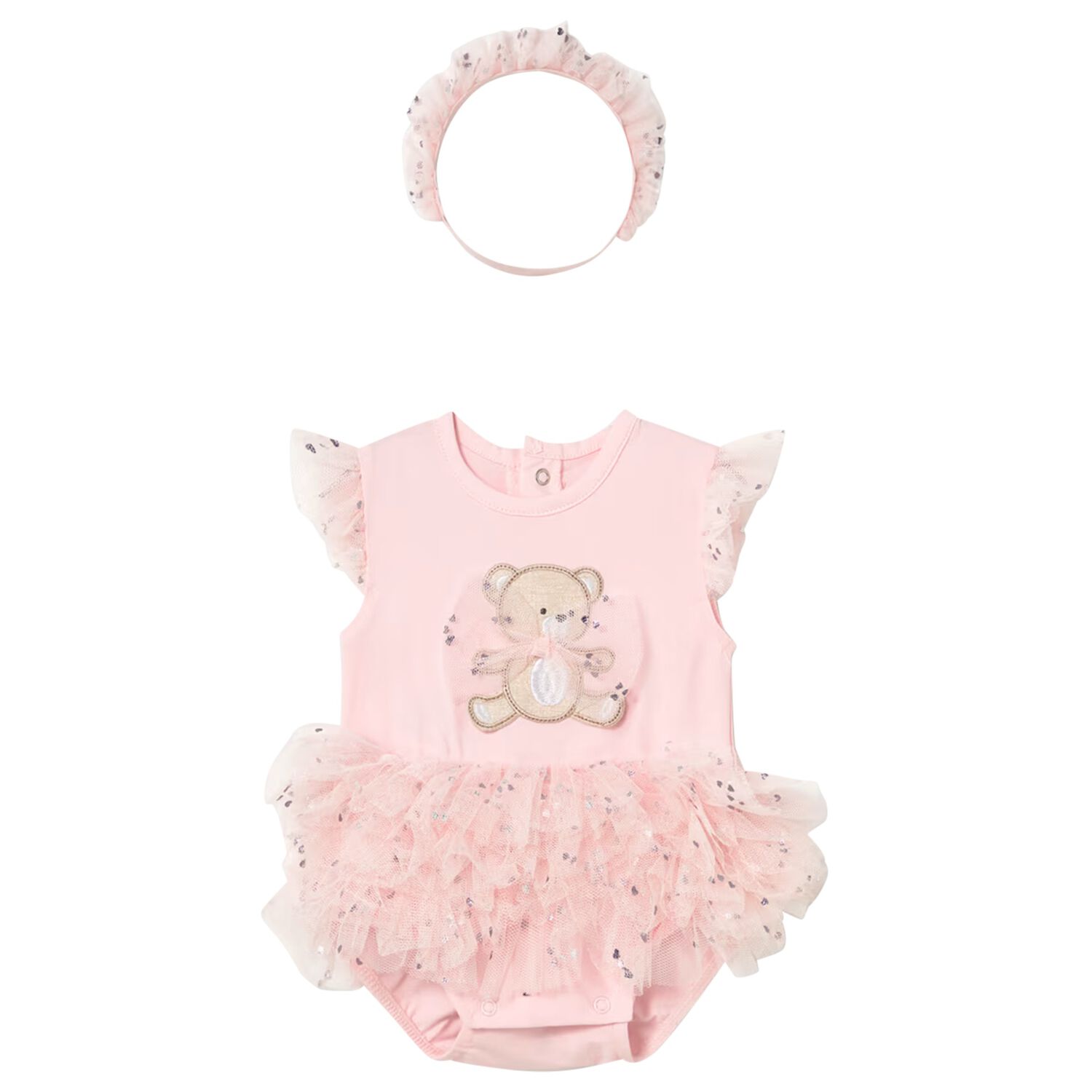 Baby Girls Pink Teddy Bear Bodysuit Dress Set, 2, hi-res