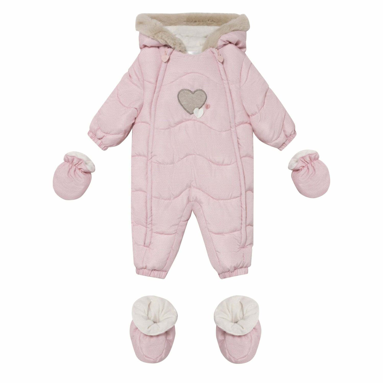 Baby Girls Pink Snowsuit, 1, hi-res