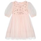 Girls Pink Embellished Crystal Tulle Dress, 1, hi-res