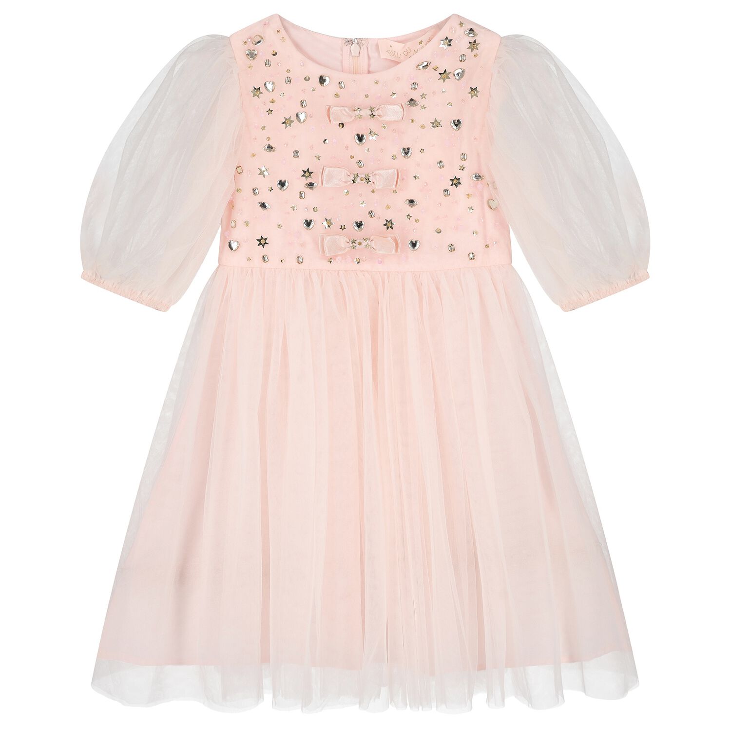 Girls Pink Embellished Crystal Tulle Dress, 1, hi-res