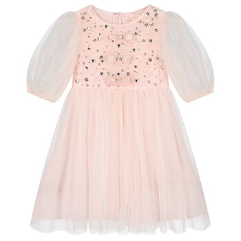 Girls Pink Embellished Crystal Tulle Dress