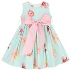 Girls Blue Floral Bow Dress, 1, hi-res