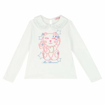 Girls White Printed Long Sleeve Top