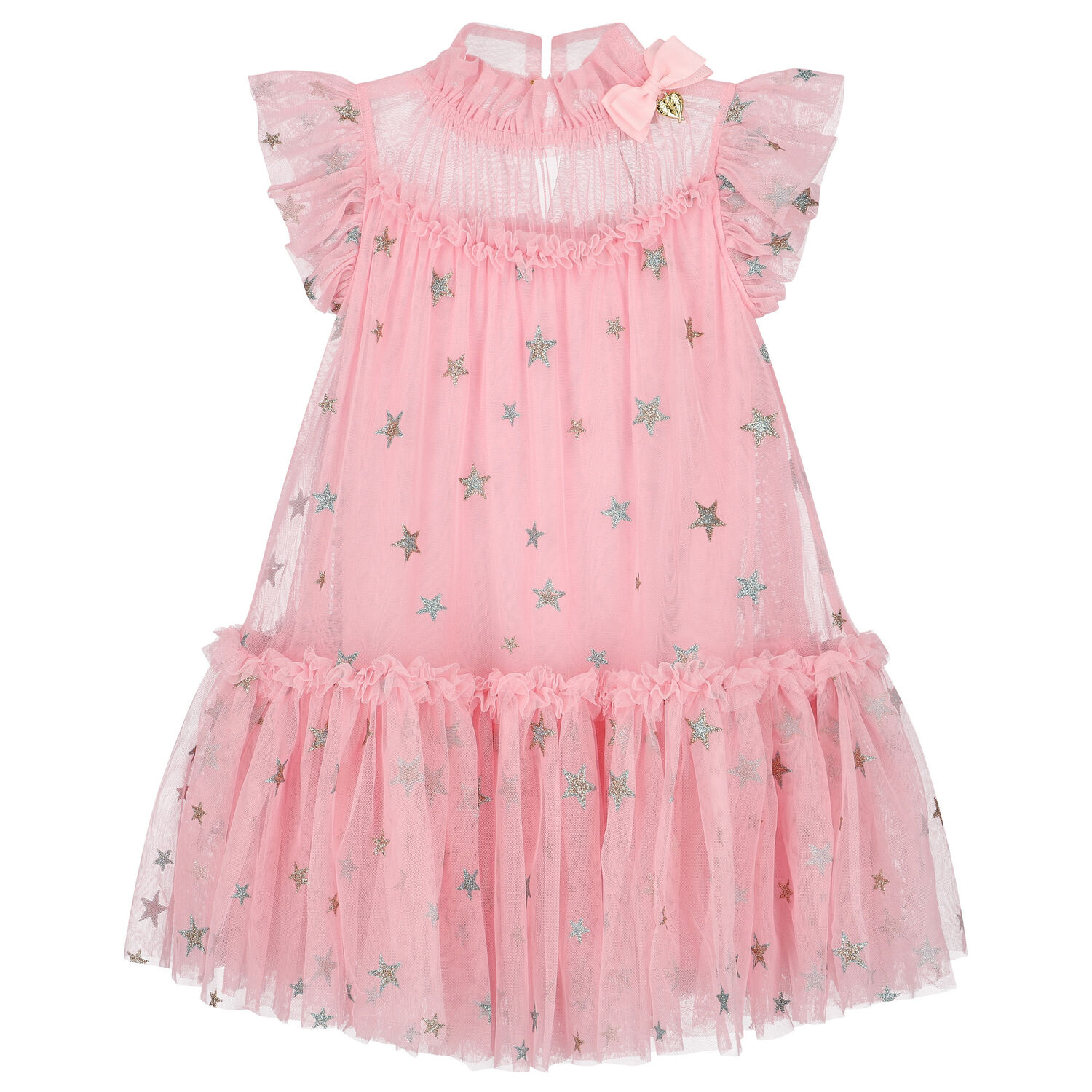 Girls Pink Star Tulle Dress, 1, hi-res