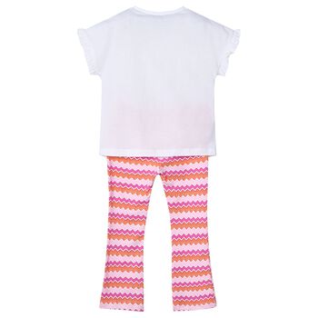 Girls White & Pink Zigzag Leggings Set