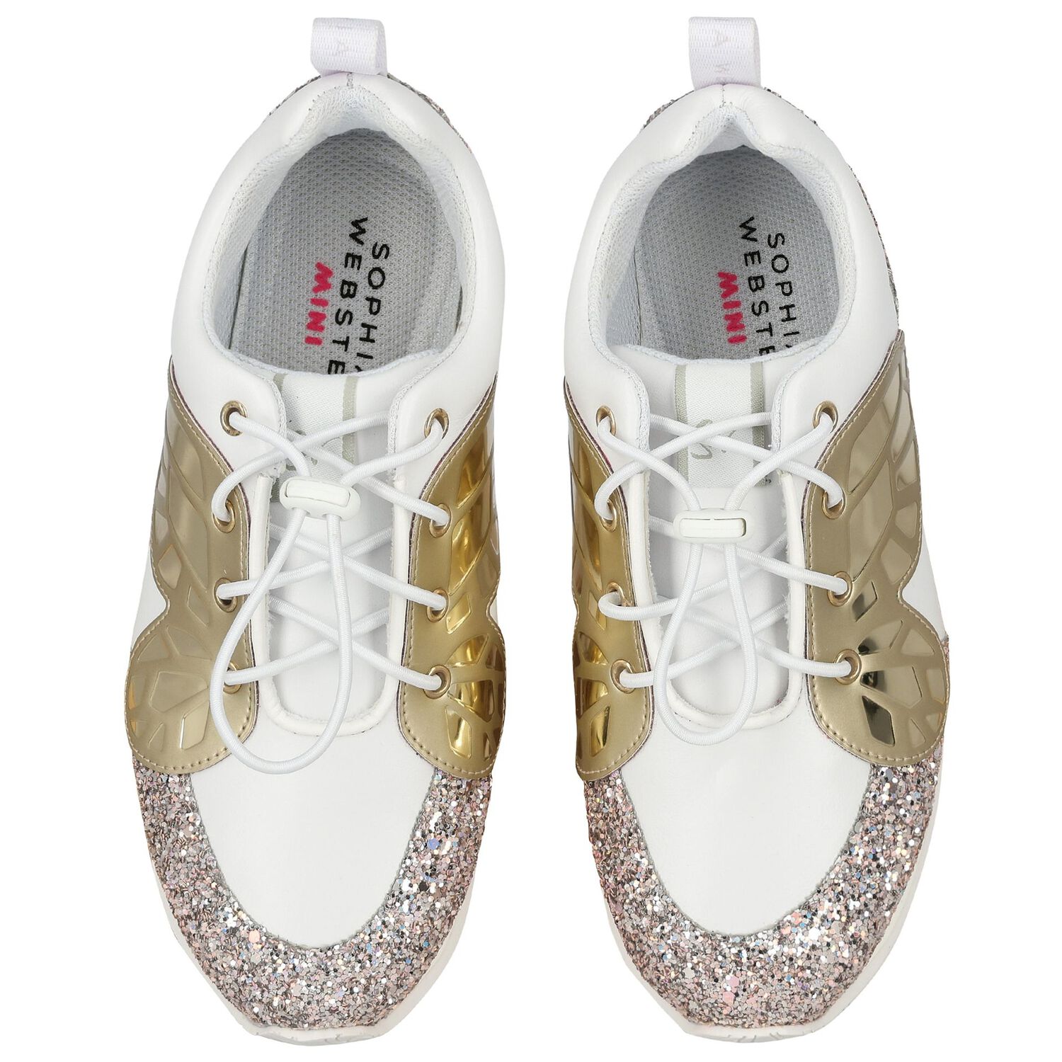 Girls White Embellished Butterfly Trainers, 1, hi-res