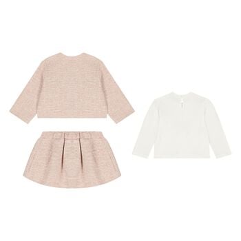 Younger Girls Pink Tweed Knit Skirt Set