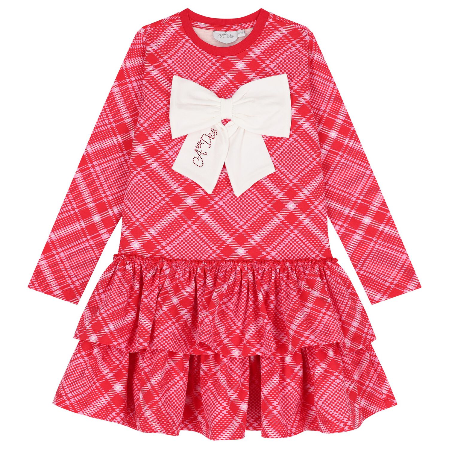 Girls Red & Pink Bow Dress, 1, hi-res