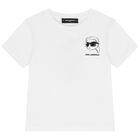 Boys Mini Me White Ikonik Karl Logo T-Shirt, 2, hi-res