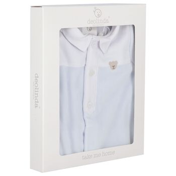 Baby Boys Blue & White Teddy Bear Babygrow