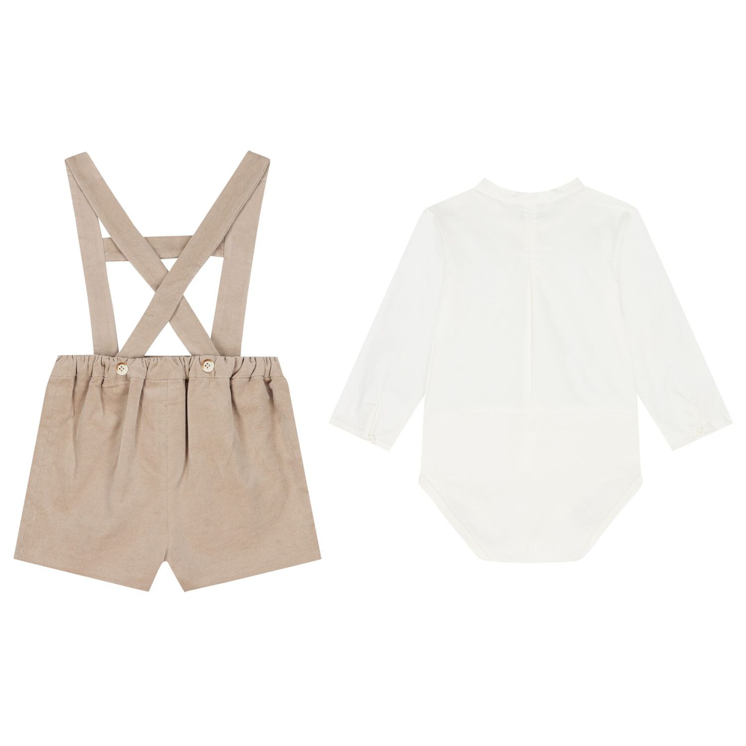 Baby Boys White & Beige Dungaree Set, 1, hi-res