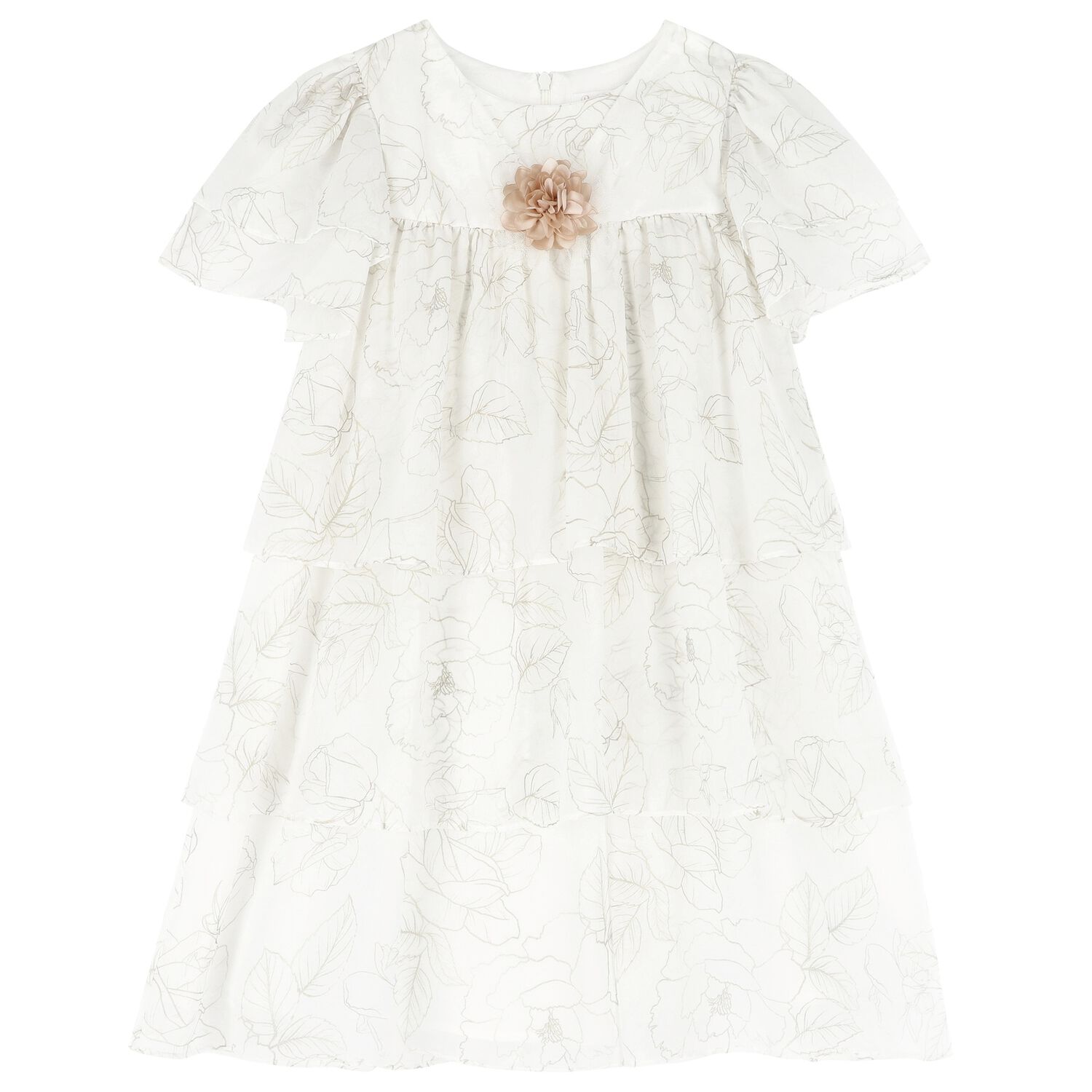 Girls White Tiered Dress, 1, hi-res image number null