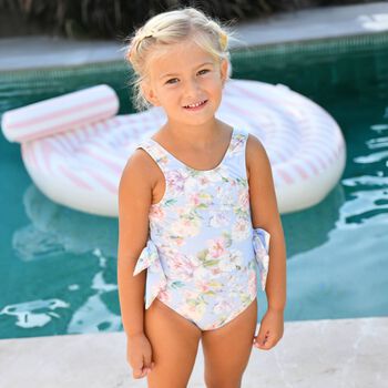 Girls Blue Floral Swimsuit
