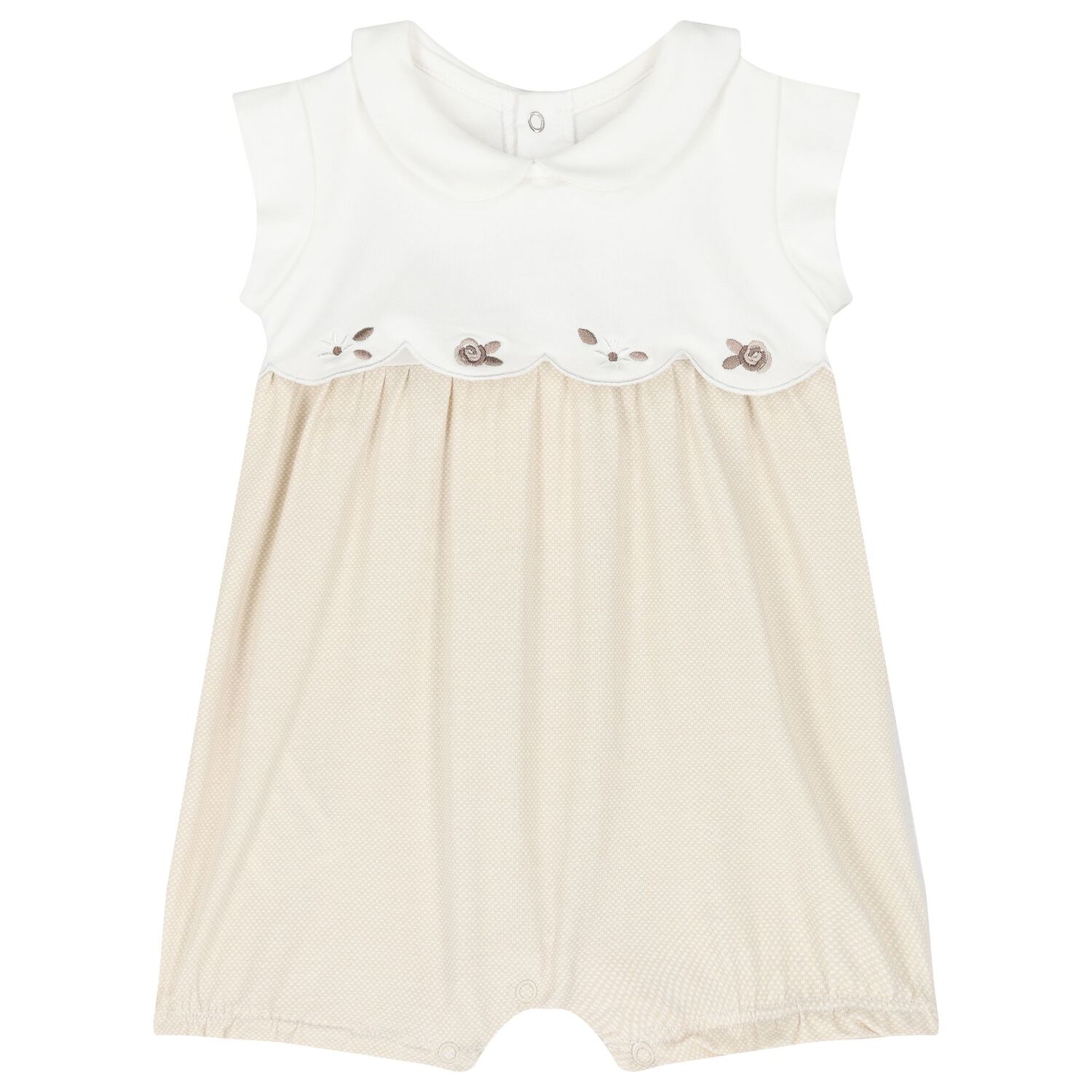 Baby Girls Beige & White Cotton Rompers ( 2-Pack ), 2, hi-res