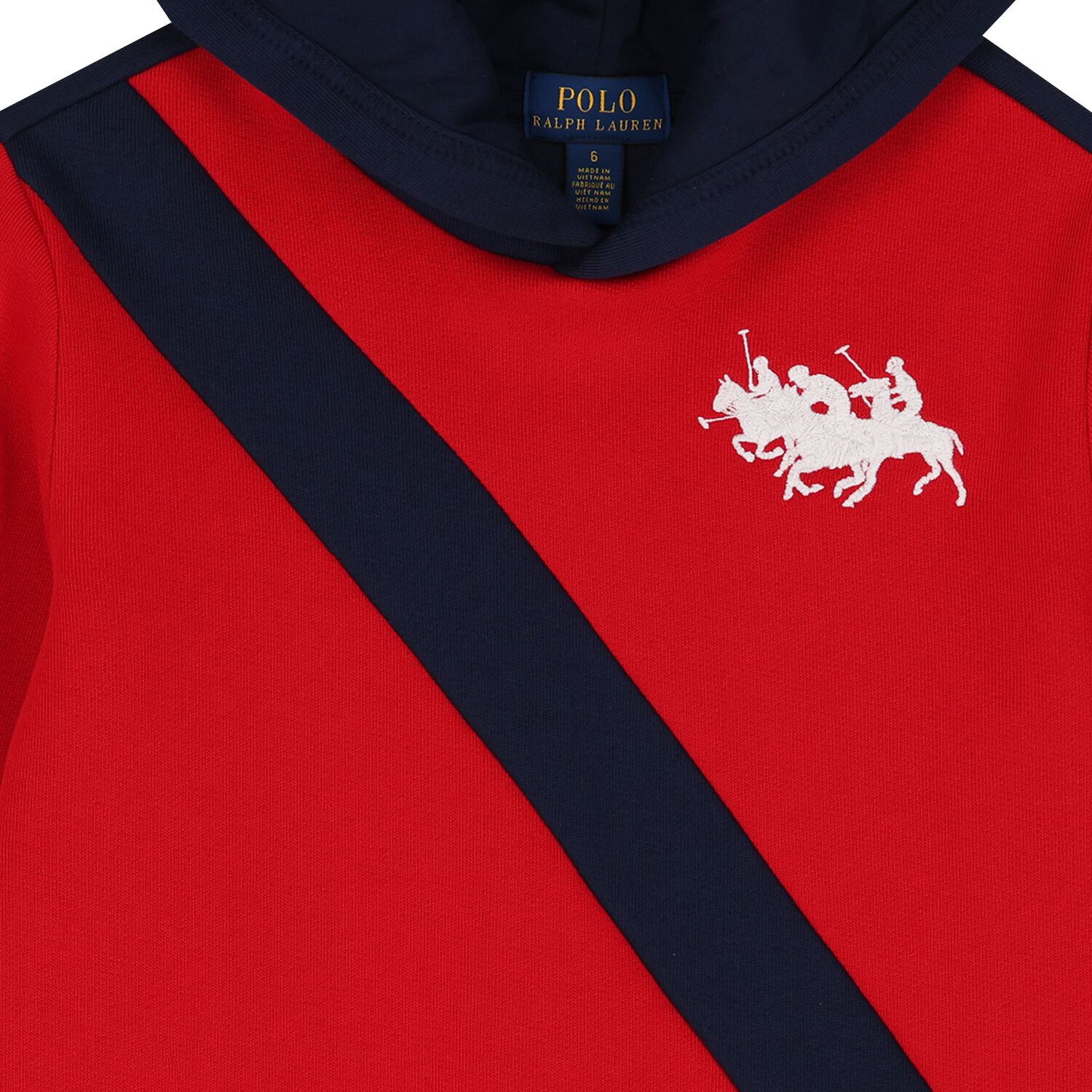 Boys Red & Navy Blue Logo Hooded Top, 1, hi-res