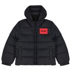 Boys Black Logo Puffer Jacket, 1, hi-res