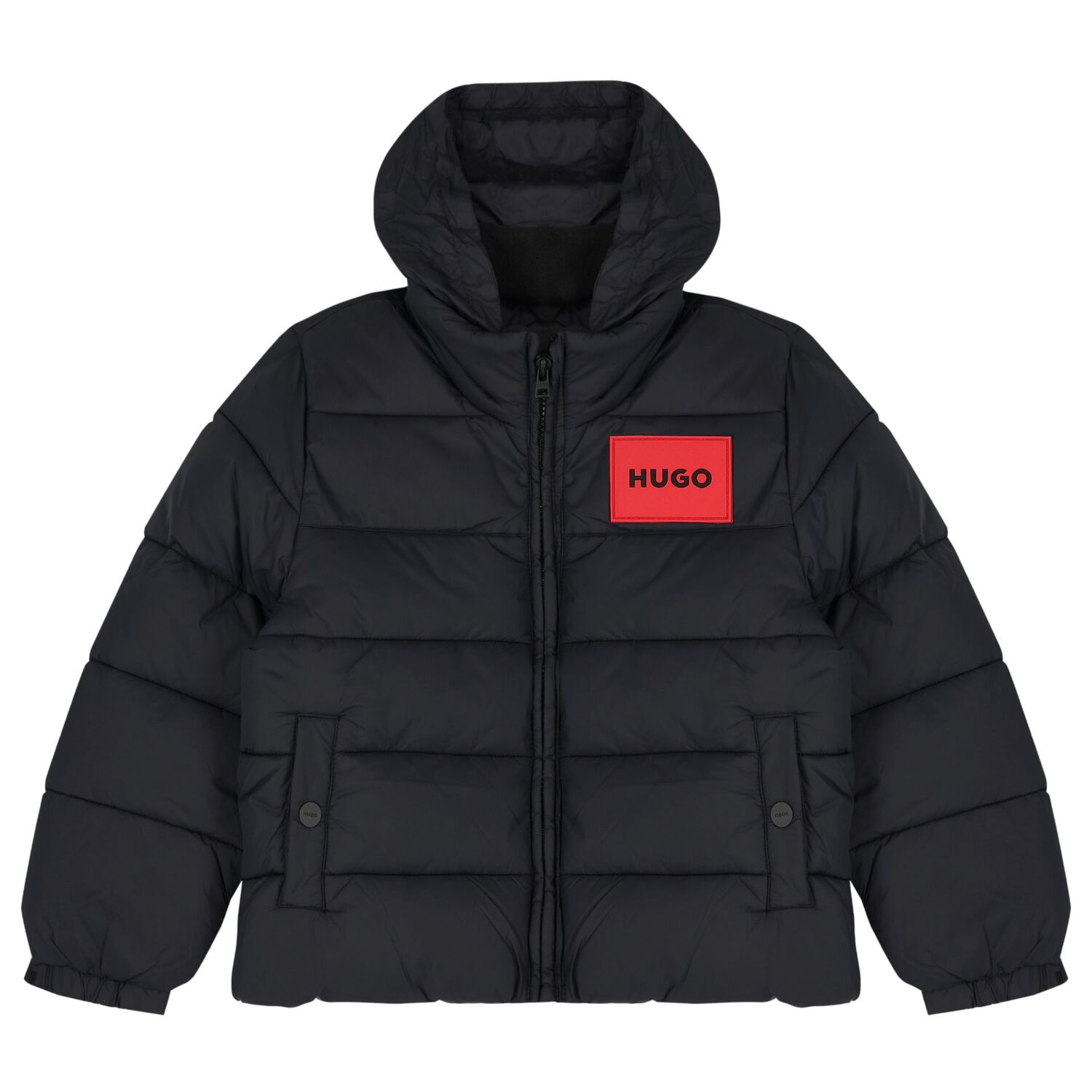 Boys Black Logo Puffer Jacket, 1, hi-res
