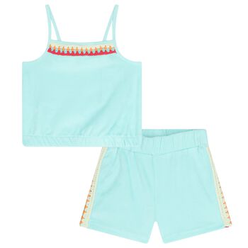 Girls Aqua Blue Crochet Shorts Set