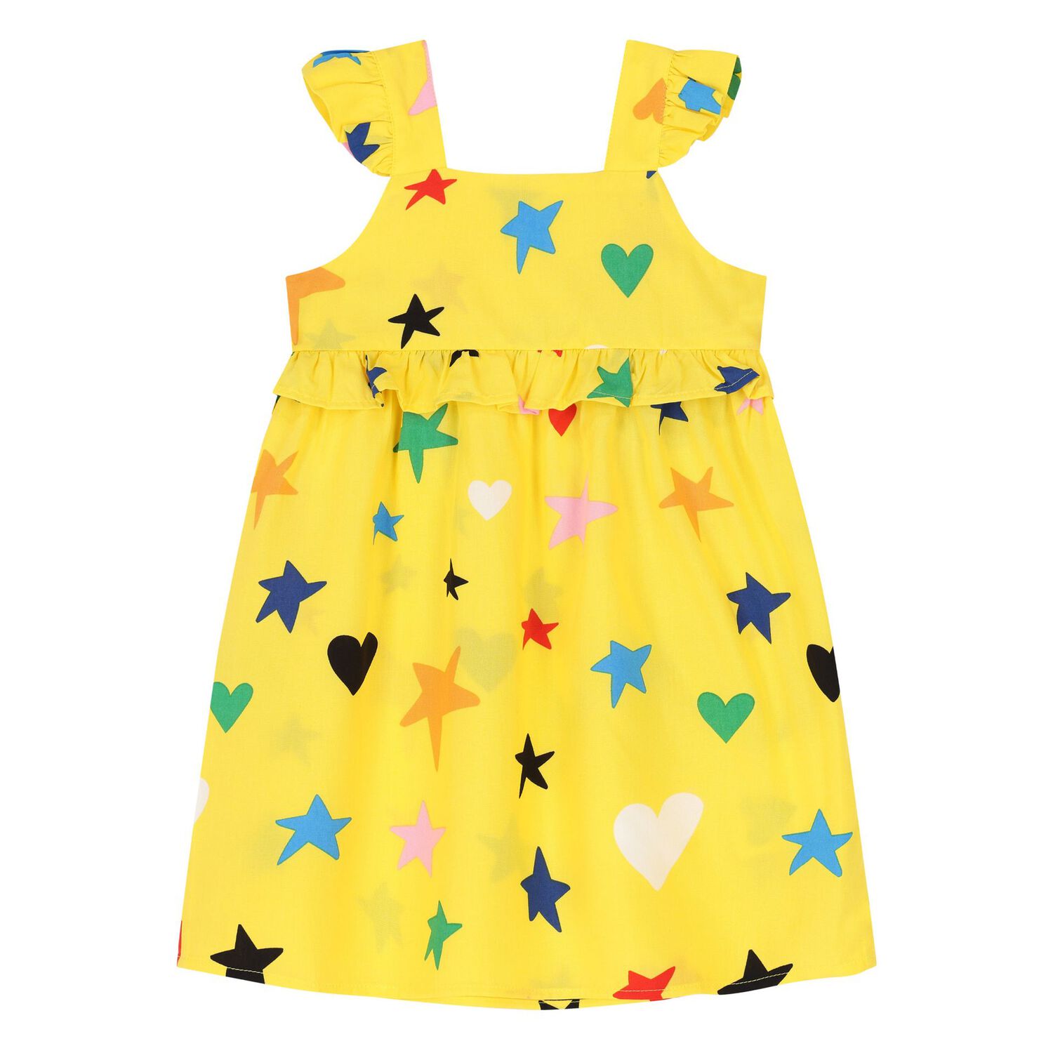 Younger Girls Yellow Cotton Star Print Dress Set, 1, hi-res