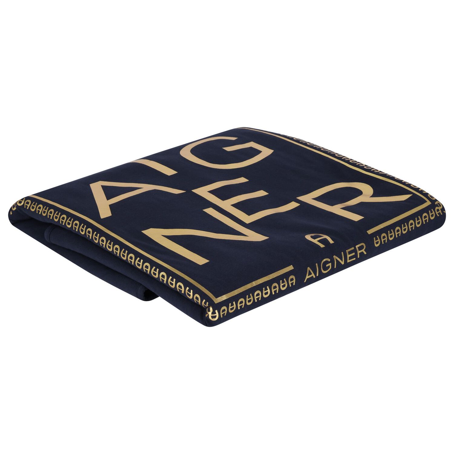 Baby Boys Navy Blue & Gold Logo Blanket, 3, hi-res
