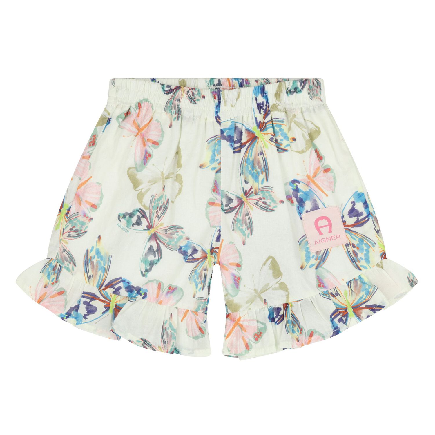 Younger Girls Ivory & Green Butterfly Shorts Set, 1, hi-res