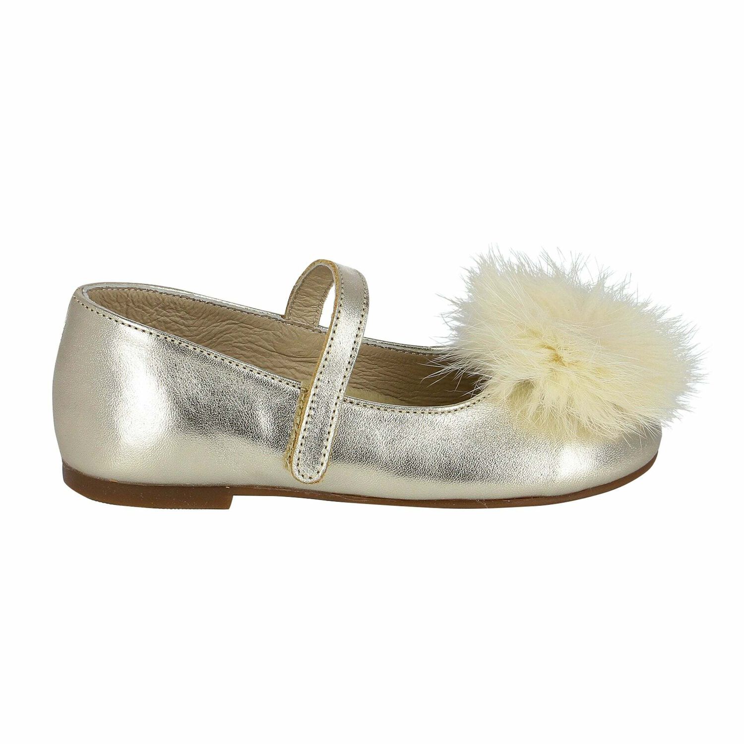 Girls Gold Fur Leather Shoes, 1, hi-res