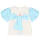 Girls Ivory & Blue Logo Top, 1, hi-res