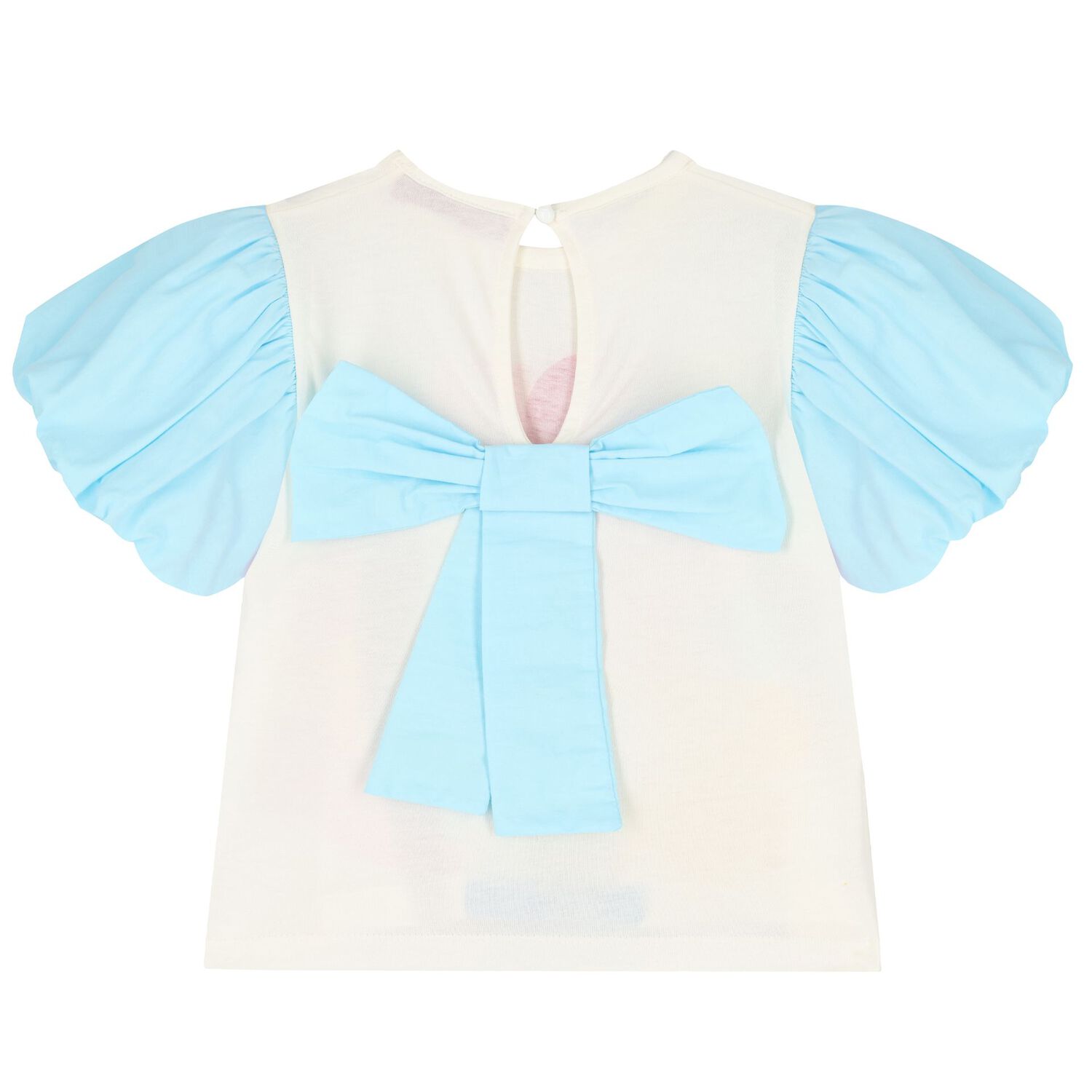 Girls Ivory & Blue Logo Top, 1, hi-res