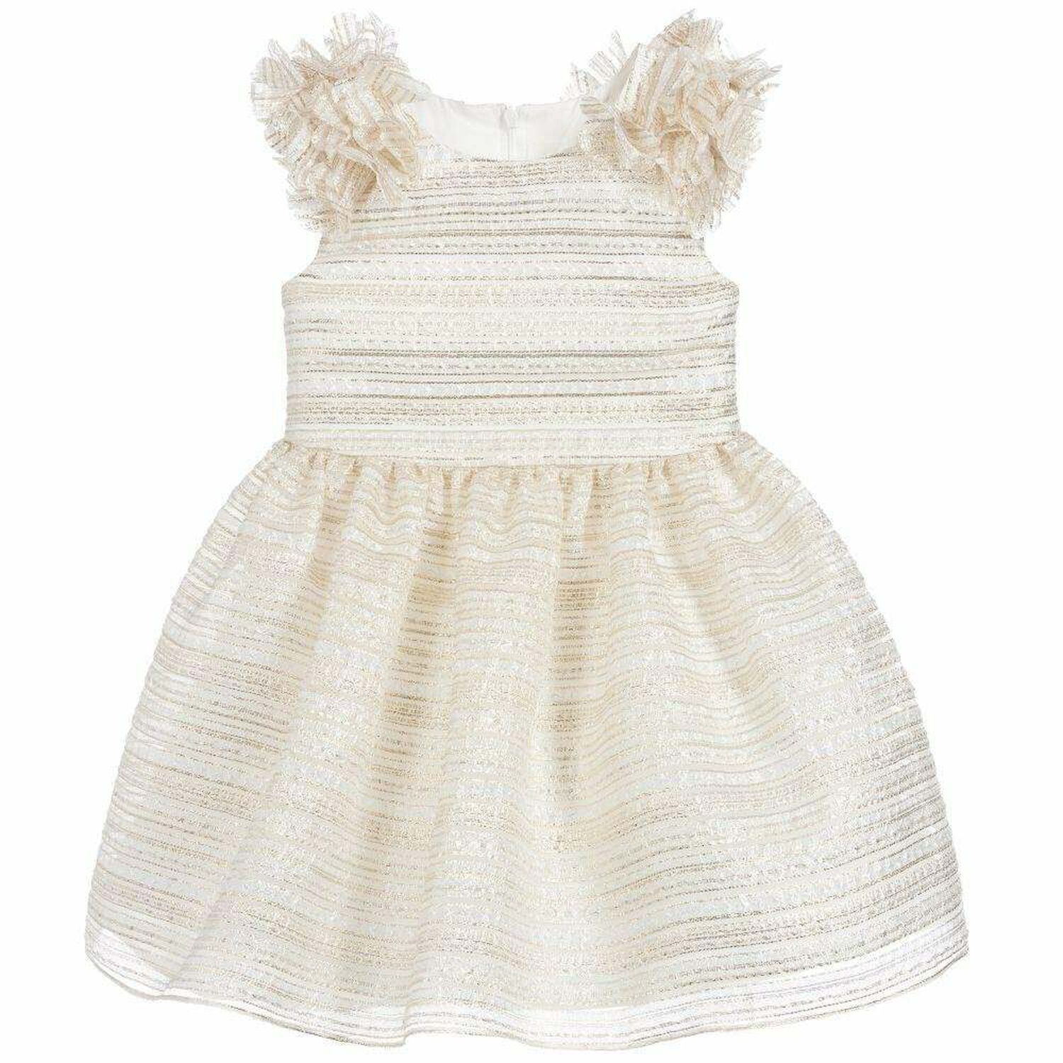 Girls Ivory & Gold Special Occasion Dress, 1, hi-res