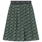 Girls Green Logo Pleated Skirt, 1, hi-res