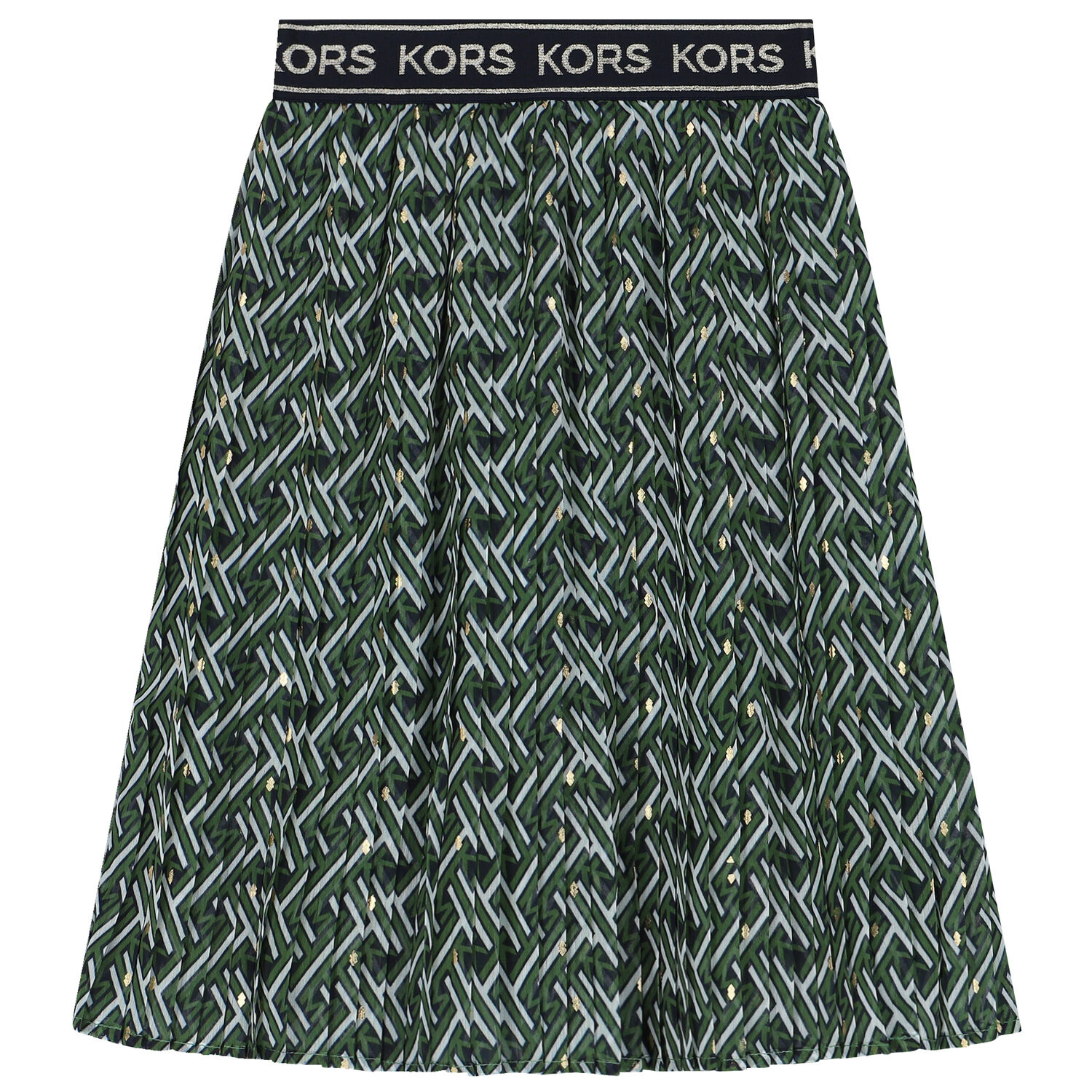 Girls Green Logo Pleated Skirt, 1, hi-res