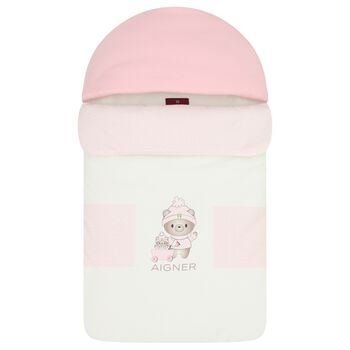 Baby Girls Pink & Ivory Teddy Bear Logo Baby Nest