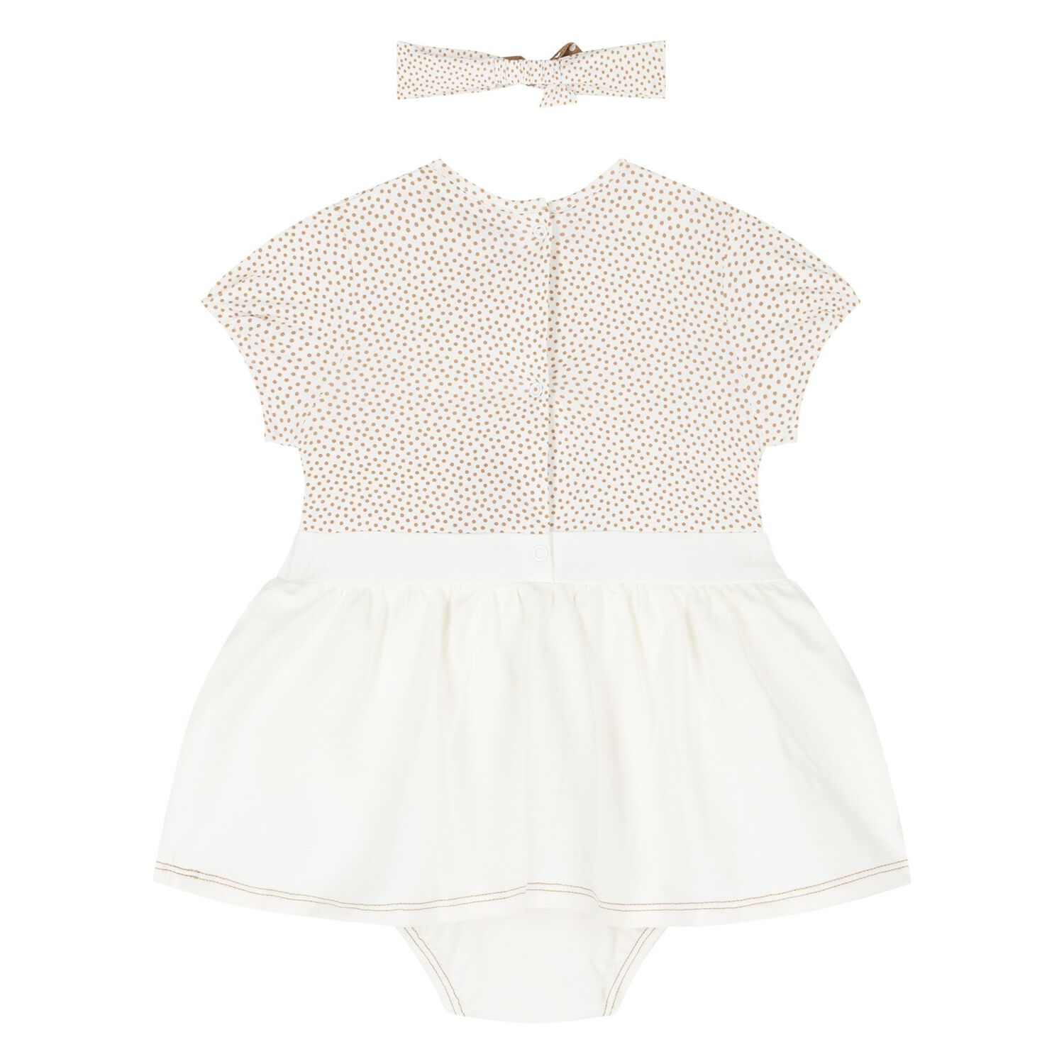 Baby Girls White & Beige Dress Set, 1, hi-res