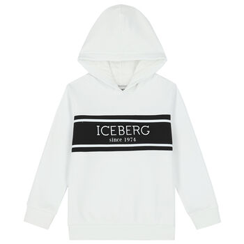 Boys White Logo Hooded Top