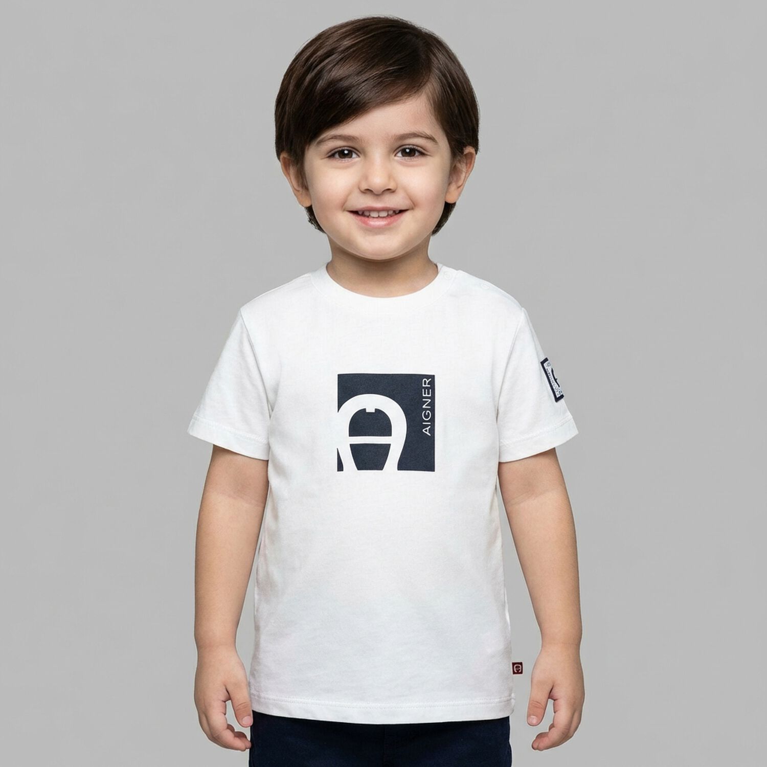 Younger Boys White Logo T-Shirt, 1, hi-res