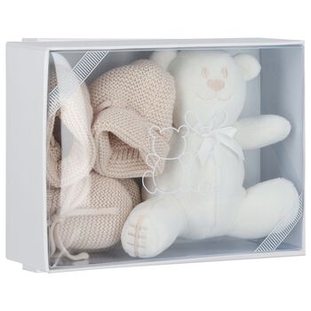 Beige & White Mittens & Booties Baby Gift Set