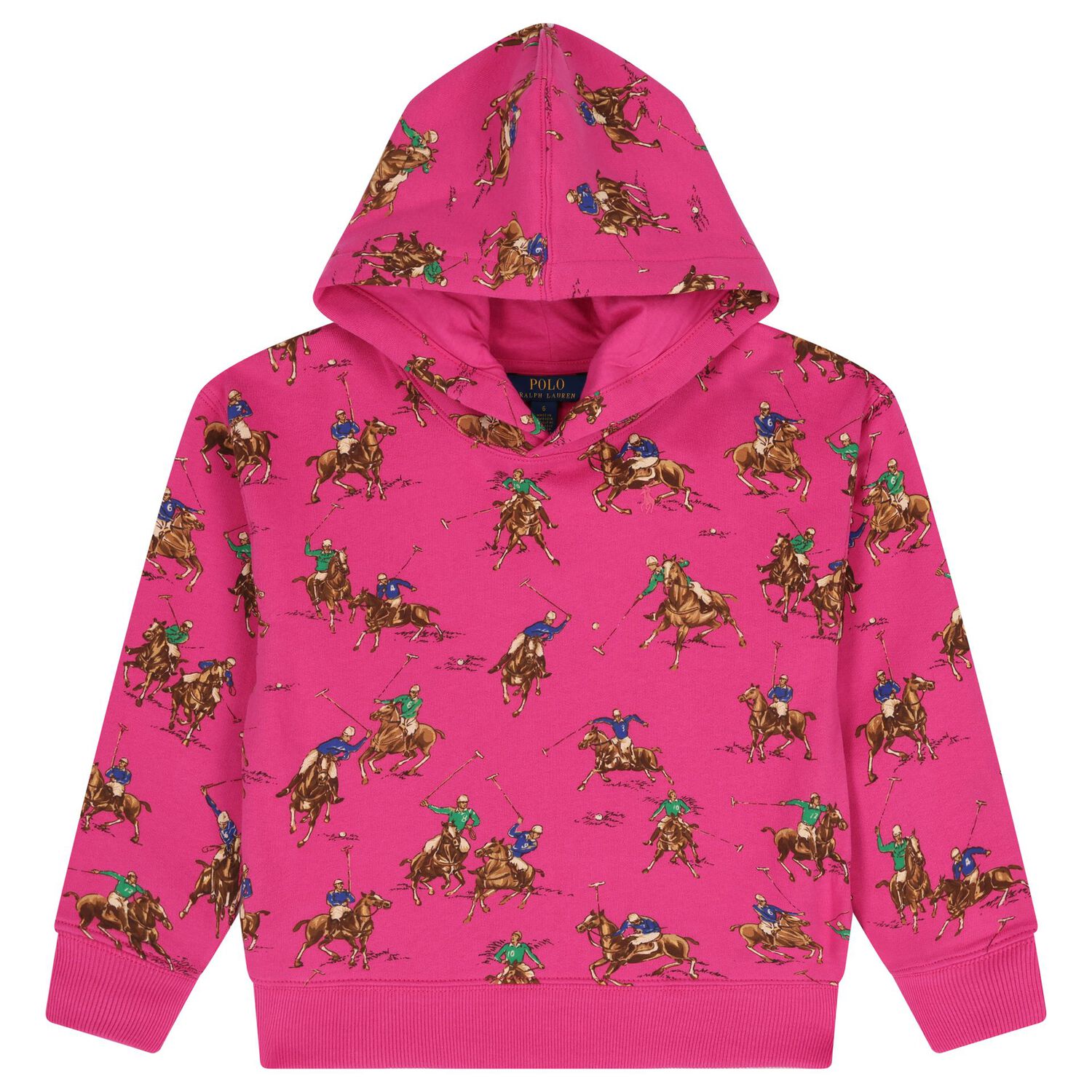 Girls Pink Polo Player Hooded Top, 1, hi-res