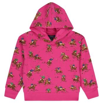 Girls Pink Polo Player Hooded Top
