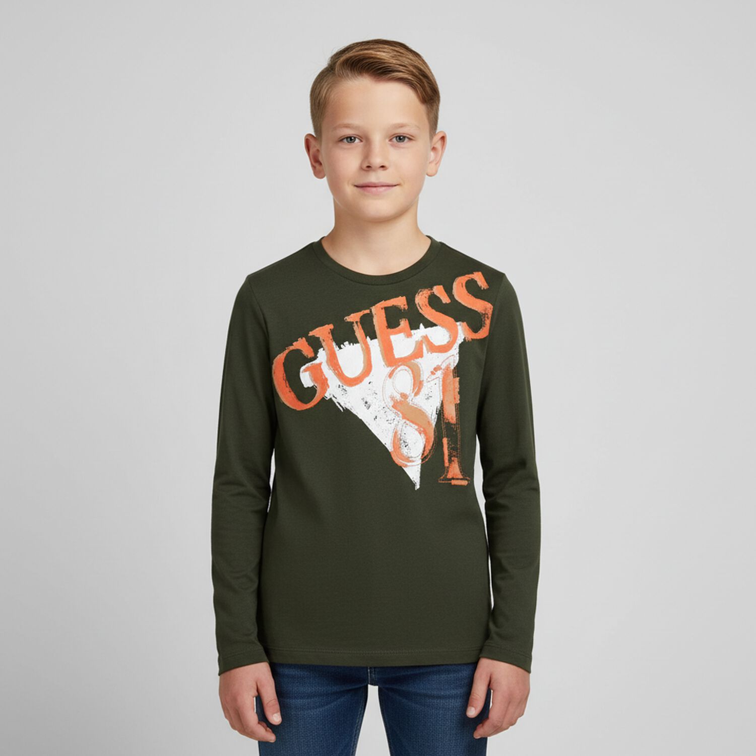 Boys Green Logo Long Sleeve Top, 1, hi-res