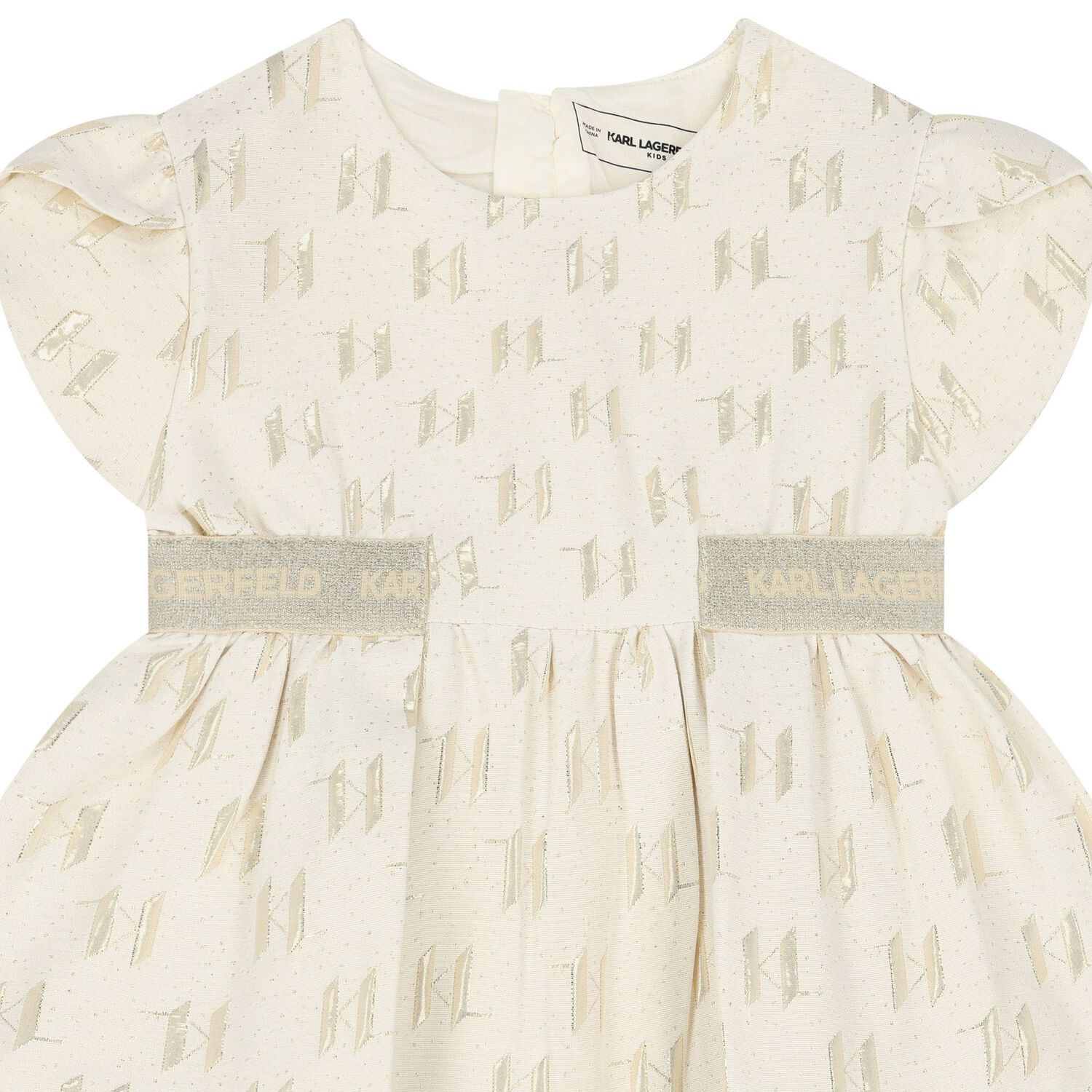 Girls Ivory & Gold Logo Jacquard Dress, 1, hi-res image number null