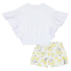 Girls White & Yellow Floral Shorts Set, 1, hi-res