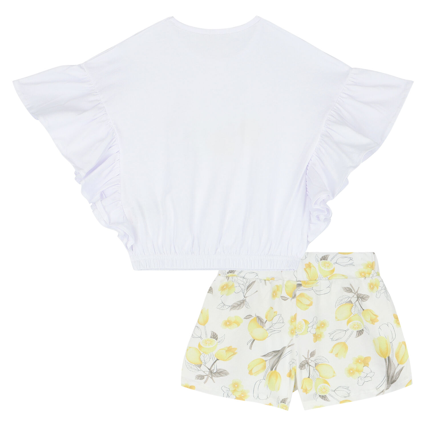 Girls White & Yellow Floral Shorts Set, 1, hi-res