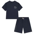 Boys Navy Blue Shorts Set, 1, hi-res