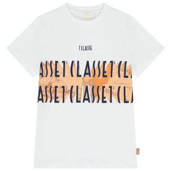 Boys White & Beige Geo Map T-Shirt
