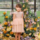 Girls Beige Sequin & Tulle Dress, 1, hi-res