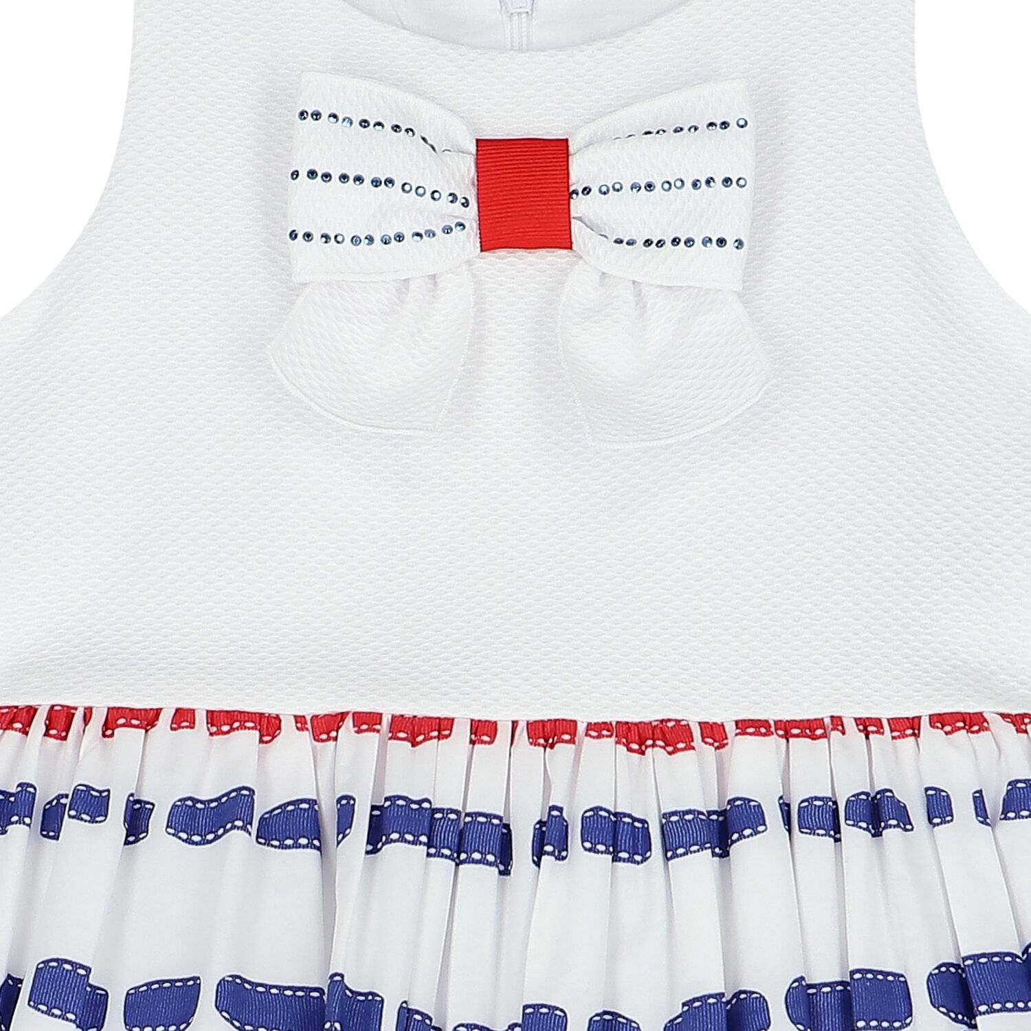 Girls White Bow Dress, 1, hi-res