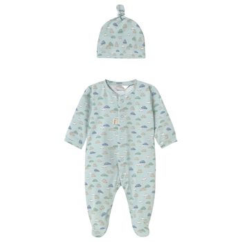 Baby Boys Green Car Print Babygrow & Hat Set